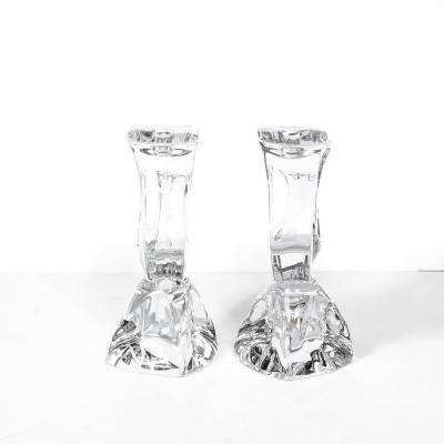 Daum Daum Nancy Pair of Mid Century Modernist Sculptural Crystal Candelabras signed Daum