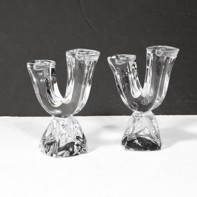  Daum Daum Nancy Pair of Mid Century Modernist Sculptural Crystal Candelabras signed Daum