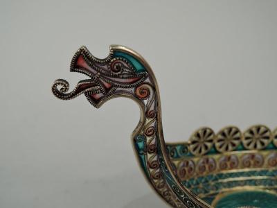  David Andersen David Andersen Plique Jour Viking Dragonhead Longboat Bowl