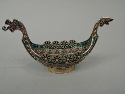  David Andersen David Andersen Plique Jour Viking Dragonhead Longboat Bowl