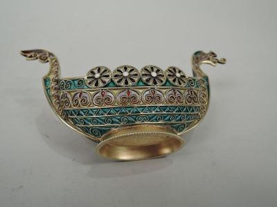  David Andersen David Andersen Plique Jour Viking Dragonhead Longboat Bowl