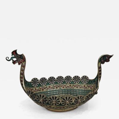  David Andersen Norwegian Plique Jour Viking Longboat Bowl by David Andersen