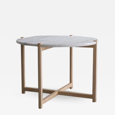  David Gaynor Design Pierce End Table Maple Hardwood Round White Carrara Marble Top
