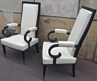  De Coene De Coene Majestuous High Back Pair Black Lacquered Arm Chairs