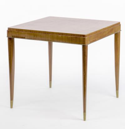 De Coene De Coene refined Art Deco rosewood playing card table with metal tapered legs
