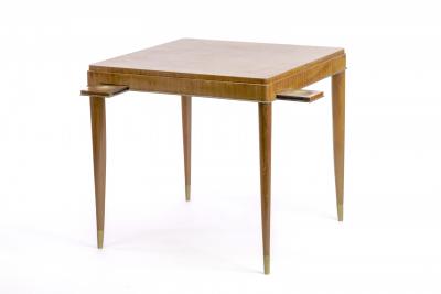  De Coene De Coene refined Art Deco rosewood playing card table with metal tapered legs