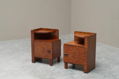 De Coene Fr res A Pair of De Coene Fr res Art Deco Nightstands in Thuya Veneer Belgium 1930s