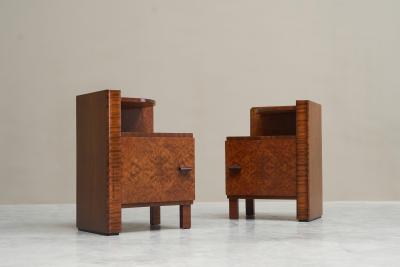  De Coene Fr res A Pair of De Coene Fr res Art Deco Nightstands in Thuya Veneer Belgium 1930s