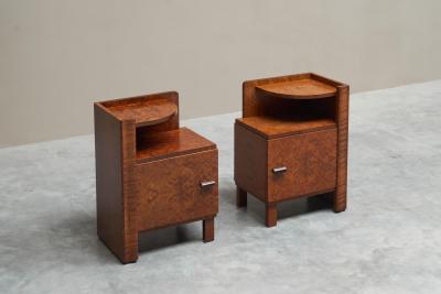  De Coene Fr res A Pair of De Coene Fr res Art Deco Nightstands in Thuya Veneer Belgium 1930s