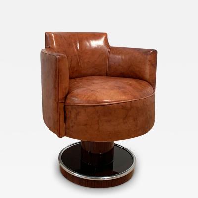  De Coene Fr res Art Deco Swivel Chair De Coene Freres Leather Rosewood France circa 1930