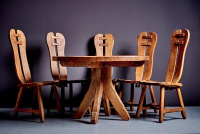  De Puydt Brutalist Dining Room Set consisting of 5 chairs and dining table by De Puydt