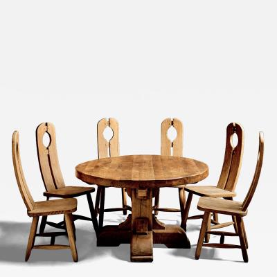  De Puydt Brutalist Dining Room Set consisting of 6 chairs and a matching dining table