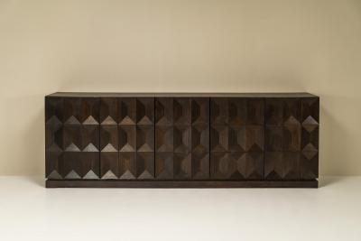  Defour Brutalist Sideboard by Defour in Solid Dark Stained Oak Belgium 1970s