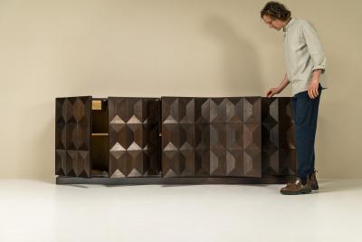  Defour Brutalist Sideboard by Defour in Solid Dark Stained Oak Belgium 1970s