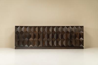  Defour Brutalist Sideboard by Defour in Solid Dark Stained Oak Belgium 1970s