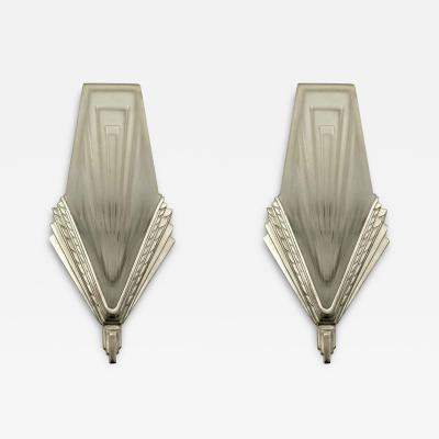  Degu French Art Deco Geometric Wall Sconces Signed by Degue