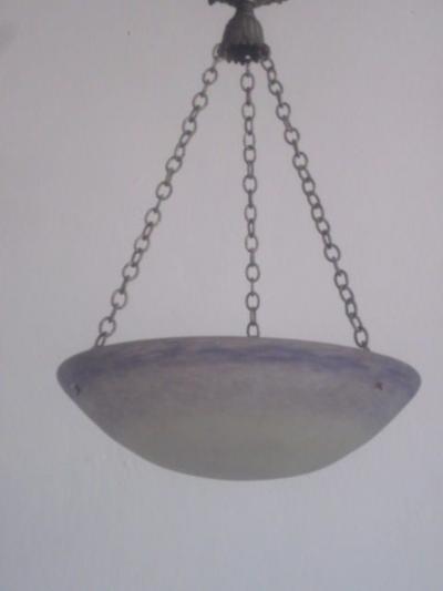  Degu French Art Nouveau Pate Verre Chandelier Pendant by Degu 