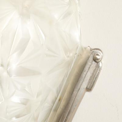  Degu Pair of Art Deco Frosted Glass Silvered Bronze Slip Shade Sconces signed Degu 