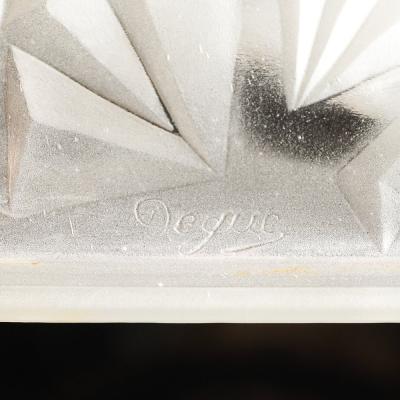  Degu Pair of Art Deco Frosted Glass Silvered Bronze Slip Shade Sconces signed Degu 