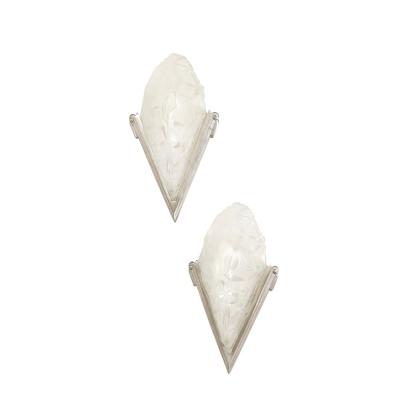  Degu Pair of Art Deco Frosted Glass Silvered Bronze Slip Shade Sconces signed Degu 