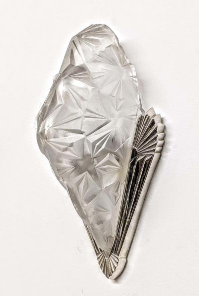  Degu Pair of French Art Deco Geometric Wall Sconces Signed by Degue