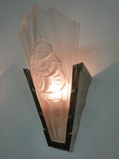  Degu Pair of French Art Deco Wall Sconces Signed by Degue