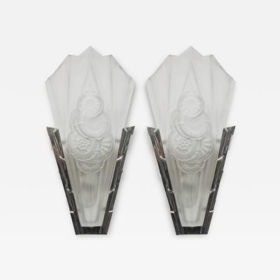  Degu Pair of French Art Deco Wall Sconces Signed by Degue