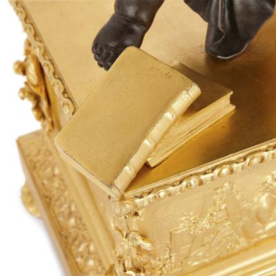  Delafontaine Napoleon III period gilt and patinated bronze clock by Delafontaine