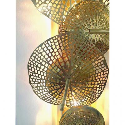  Delta Contemporary Organic Italian Art Design Pair of Perforated Brass Leaf Sconces