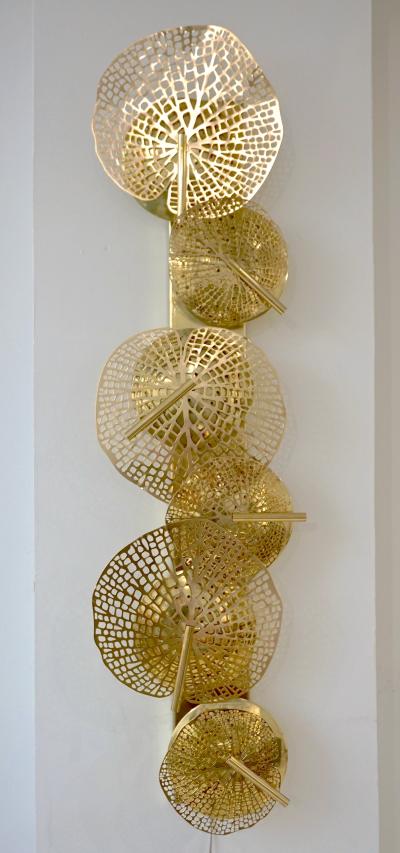  Delta Contemporary Organic Italian Art Design Pair of Perforated Brass Leaf Sconces