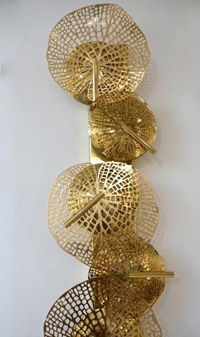  Delta Contemporary Organic Italian Art Design Pair of Perforated Brass Leaf Sconces