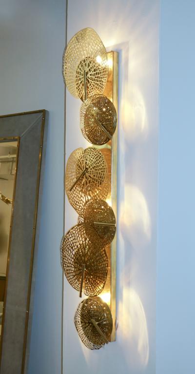  Delta Contemporary Organic Italian Art Design Pair of Perforated Brass Leaf Sconces