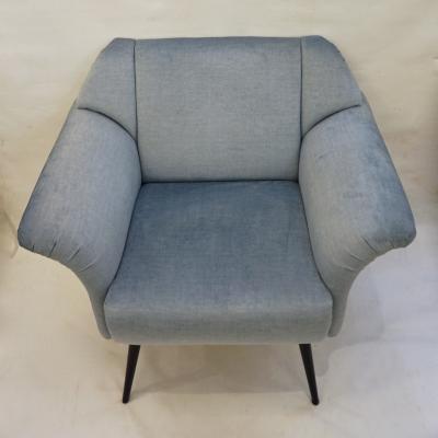  Delta Cosulich Interiors Italian Mid Century Modern Style Pair of Aquamarine Armchairs