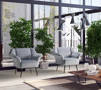  Delta Cosulich Interiors Italian Mid Century Modern Style Pair of Aquamarine Armchairs