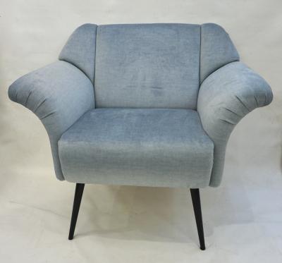  Delta Cosulich Interiors Italian Mid Century Modern Style Pair of Aquamarine Armchairs