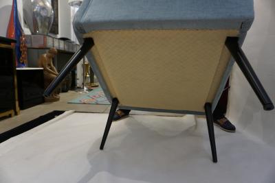  Delta Cosulich Interiors Italian Mid Century Modern Style Pair of Aquamarine Armchairs