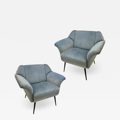  Delta Cosulich Interiors Italian Mid Century Modern Style Pair of Aquamarine Armchairs