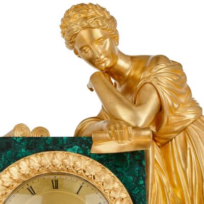 Deni re et Fils An Empire style ormolu and malachite mantel clock by Deni re