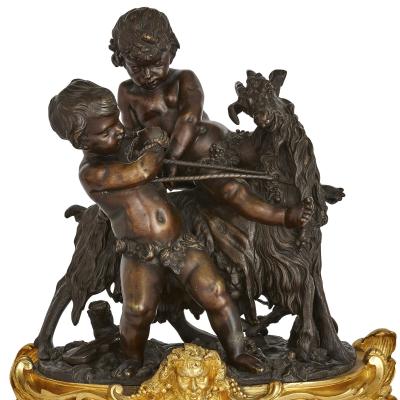  Deni re et Fils Antique Rococo Louis XV style ormolu and patinated bronze clock set by Deni re