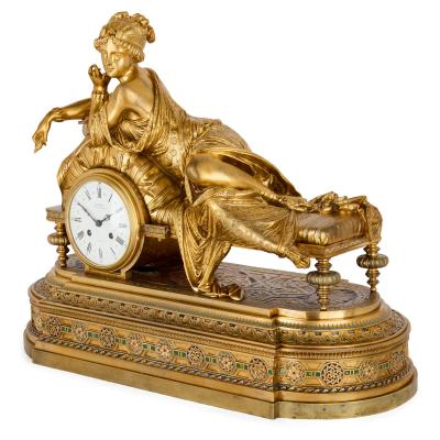  Deni re et Fils Neoclassical Gilt Bronze and Polychrome Enamel Mantel Clock By Deni re et Fils