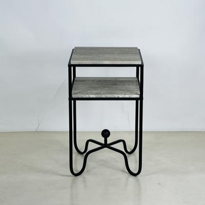  Design Fr res 2 Tier Entretoise Side Table in Silver Travertine by Design Fr res