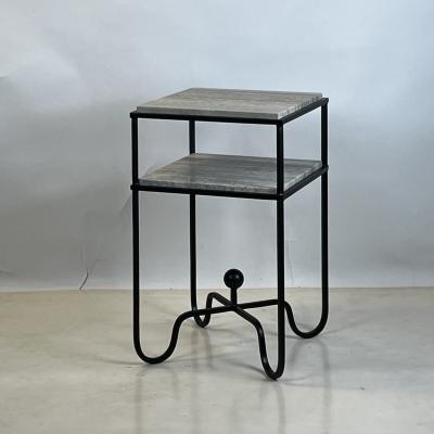  Design Fr res 2 Tier Entretoise Side Table in Silver Travertine by Design Fr res