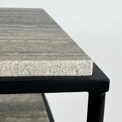  Design Fr res 2 Tier Entretoise Side Table in Silver Travertine by Design Fr res
