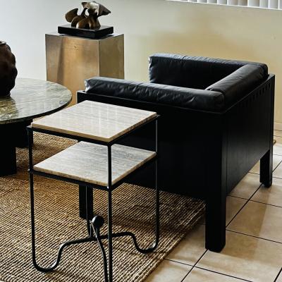  Design Fr res 2 Tier Entretoise Side Table in Silver Travertine by Design Fr res