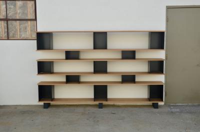  Design Fr res Black Steel Horizontale Oak Shelving Unit