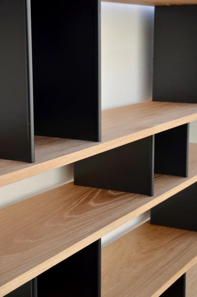  Design Fr res Black Steel Horizontale Oak Shelving Unit