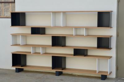  Design Fr res Black and White Horizontale Oak Shelving Unit