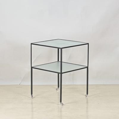  Design Fr res Chic quilibre Blackened Steel Glass Side Table on Casters by Design Fr res