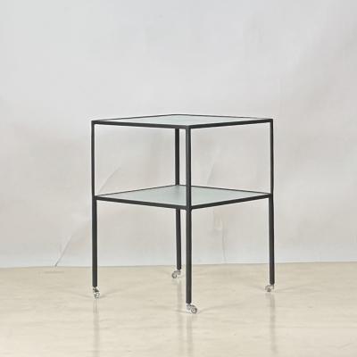  Design Fr res Chic quilibre Blackened Steel Glass Side Table on Casters by Design Fr res