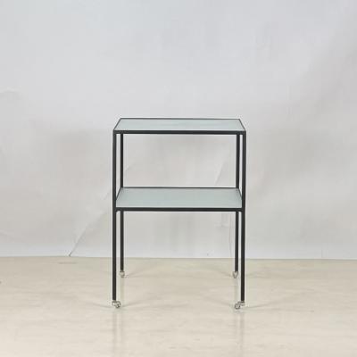  Design Fr res Chic quilibre Blackened Steel Glass Side Table on Casters by Design Fr res